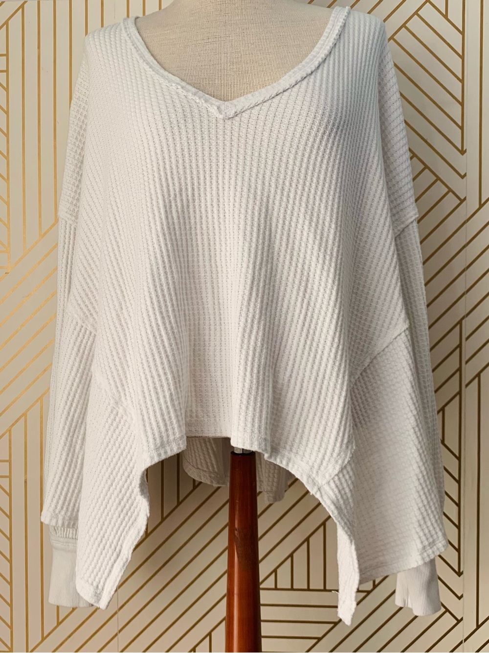 Free People We The Free Oversized Waffle Knit Thermal Top White Sharkbite Hem S